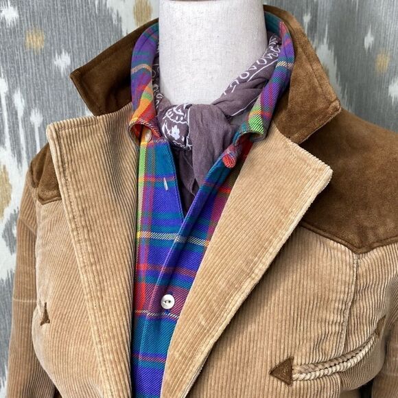 Ralph Lauren Bright Jewel-Tone Check Plaid Cotton Flannel Suede Patch Workshirt - Picture 9 of 16